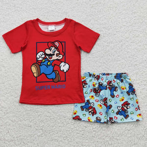 Cartoon Characters Red Boys Shorts Sets