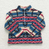 Aztec Navy Red Kids Pullover Plush Coat