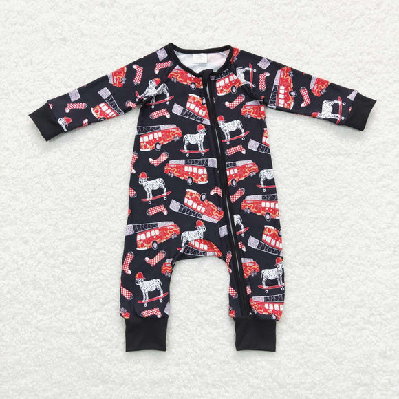 Fire Fighting Truck Dog Black Boys Fall Romper