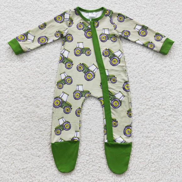 Tractor Green Boys Fall Romper