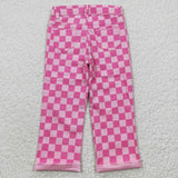 Hot Pink Plaid Ripped Kids Jeans Pants