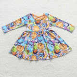 Cartoon Pumpkin Purple Orange Girls Halloween Dress