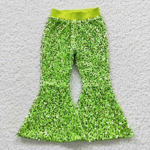 Fluorescent Green Sequin Girls Pants