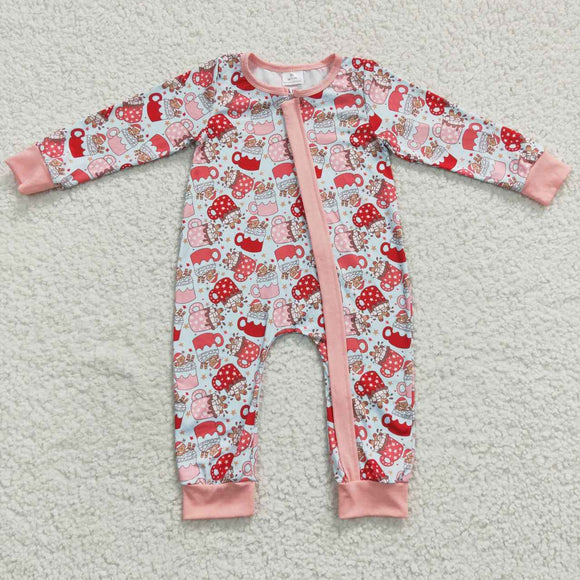 Gingerbread Cup Pink Zipper Christmas Romper