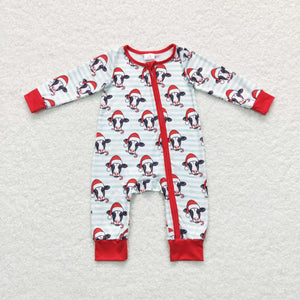 Cows Blue White Stripe Red Boys Christmas Romper