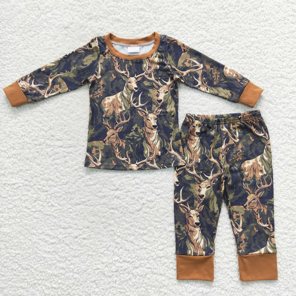 Camo Deer Jungle Hunting Boys Long Sleeve Pajamas