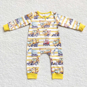 Car Stripe Yellow Boys Fall Romper