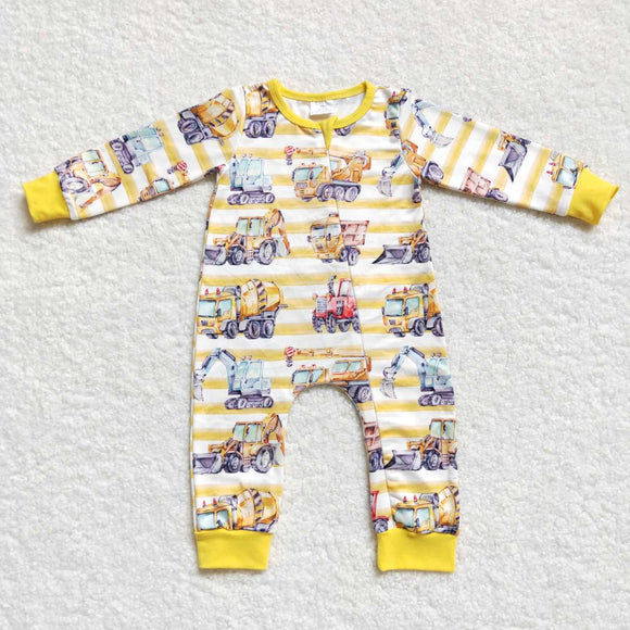 Car Stripe Yellow Boys Fall Romper