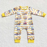 Car Stripe Yellow Boys Fall Romper