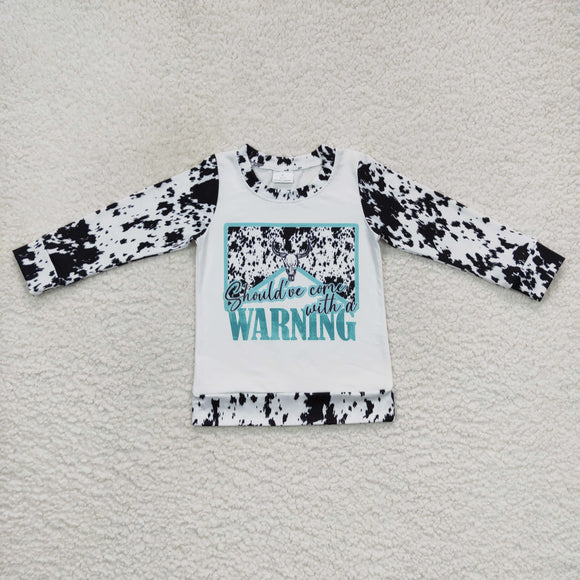 Warning Cowhide Print Boys Long Sleeve Top