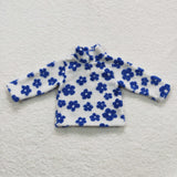 Blue Floral White Kids Pullover Plush Coat