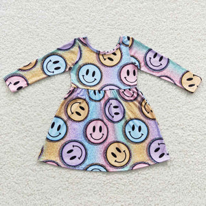 Promotional Colorful Leopard Print Smile Girls Long Sleeve Dress