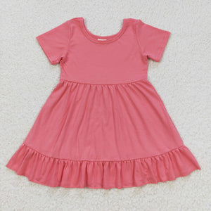 Solid Pink Girls Short Sleeve Dress