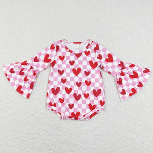 Heart Pink Plaid Girls Valentines Romper