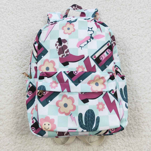 Floral Cowgirl Boots Blue Plaid Backpack