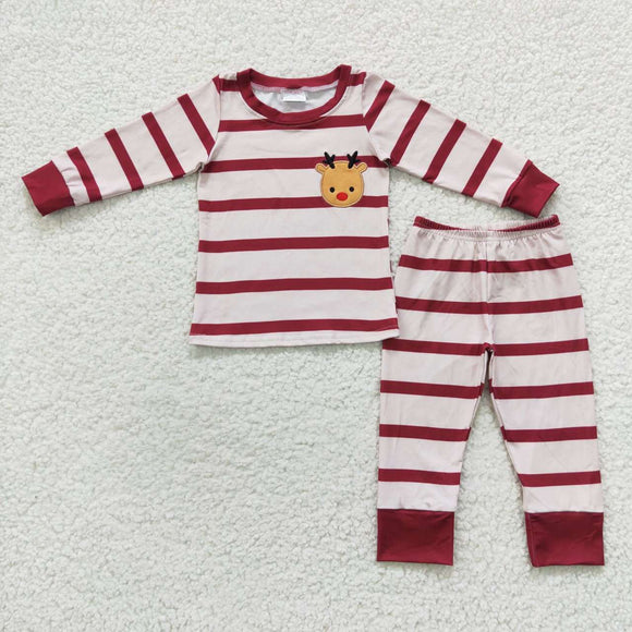 Deer Red Stripe Girls Christmas Pajamas