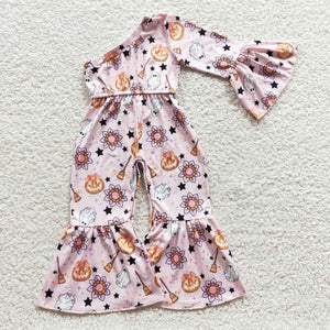 Ghost Floral One Shoulder Pink Girls Halloween Jumpsuit