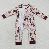 Rodeo Cowboy Brown Boys Fall Romper