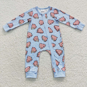 Tree Cookie Light Blue Boys Christmas Romper