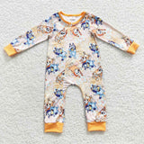 Cartoon Dogs Floral Orange Girls Fall Romper