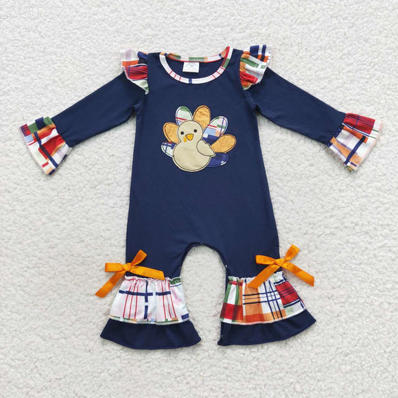 Turkey Navy Girls Thanksgiving Romper