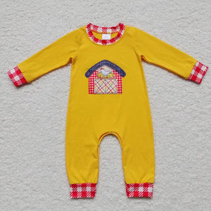 Farm Chicken Red Plaid Yellow Boys Fall Romper