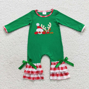 Santa Reindeer Red Plaid Green Girls Christmas Romper