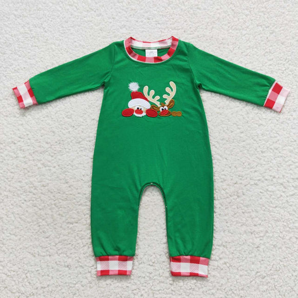 Santa Reindeer Red Plaid Green Boys Christmas Romper