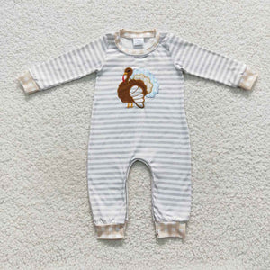 Turkey Gray Stripe Boys Thanksgiving Romper