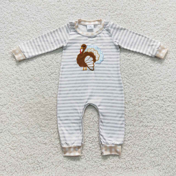 Turkey Gray Stripe Boys Thanksgiving Romper