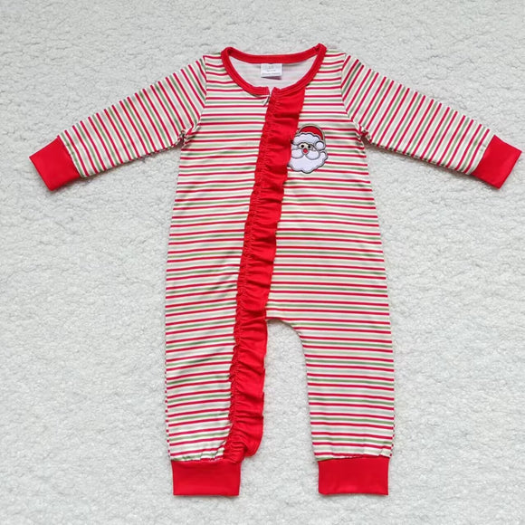 Santa Stripe Red Ruffles Girls Christmas Romper