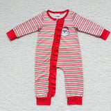 Santa Stripe Red Ruffles Girls Christmas Romper