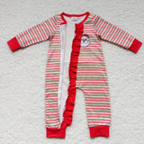 Santa Stripe Red Ruffles Girls Christmas Romper