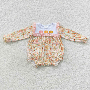 Three Pumpkins Pockets Girls Fall Romper