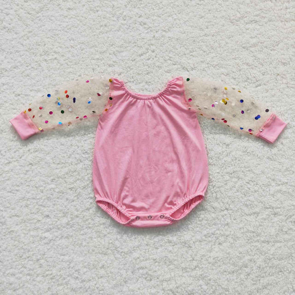 Sequin Gauze Pink Girls Fall Romper