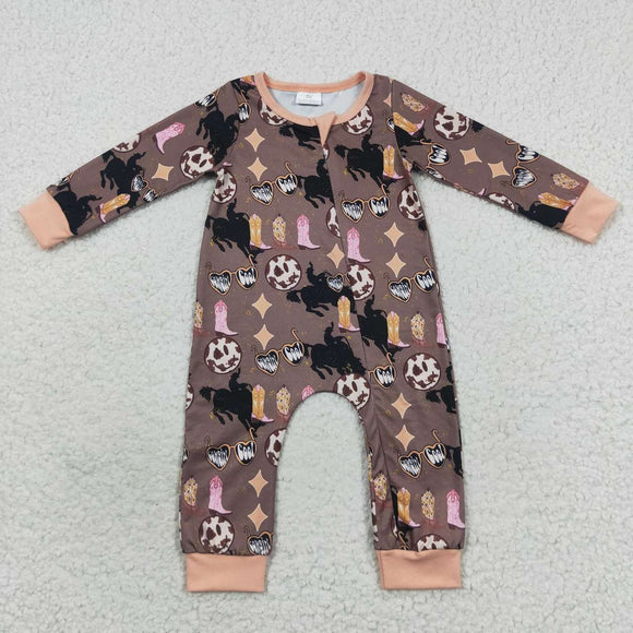 Smile Stars Boots Brown Girls Fall Romper