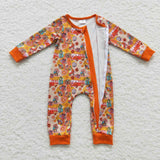 Bus Floral Orange Girls Fall Romper