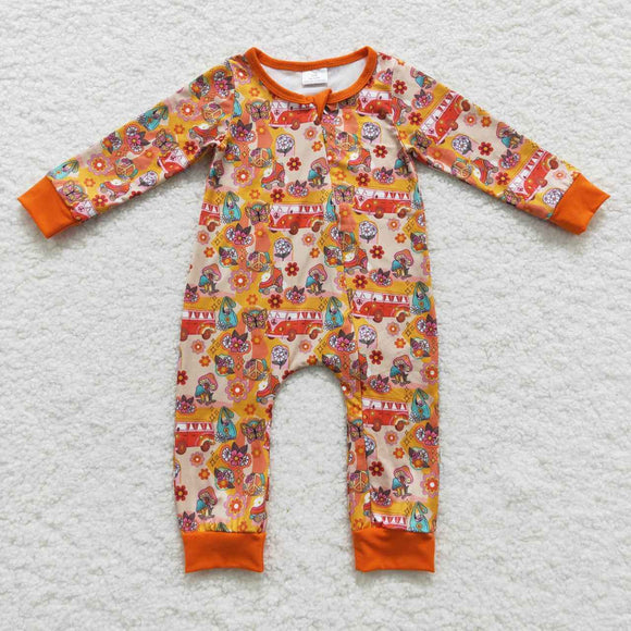 Bus Floral Orange Girls Fall Romper