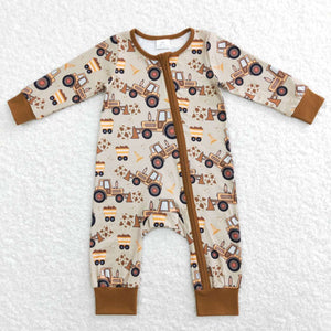 Construction Truck Brown Boys Fall Romper