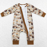 Construction Truck Brown Boys Fall Romper