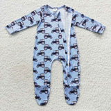 Tractor Blue Boys Fall Romper