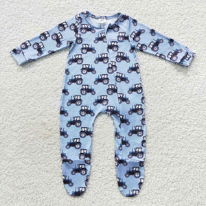 Tractor Blue Boys Fall Romper