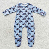 Tractor Blue Boys Fall Romper