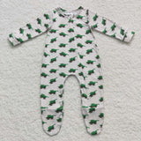 Green Tractor Off-White Boys Fall Romper