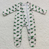 Green Tractor Off-White Boys Fall Romper