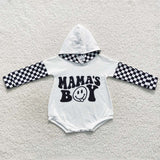 Mama's Boy Smile Plaid White Hoodie Boy Fall Romper