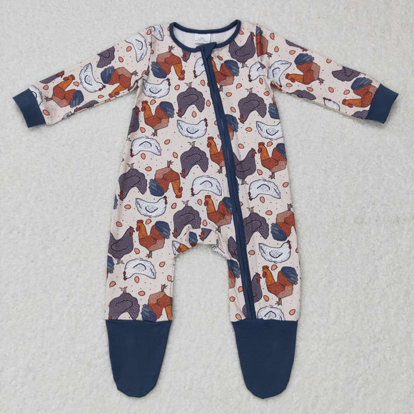 Chicken Blue Beige Boys Fall Romper