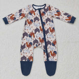 Chicken Blue Beige Boys Fall Romper