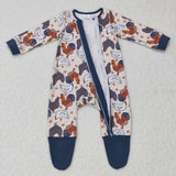 Chicken Blue Beige Boys Fall Romper