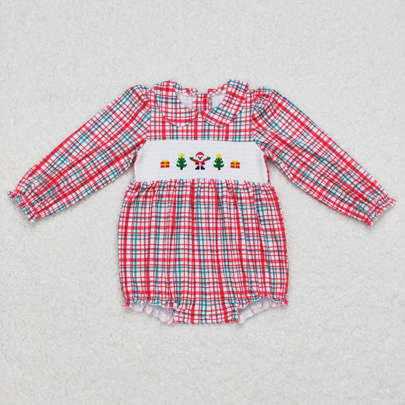 Gift Tree Santa Smocked Plaid Girls Christmas Romper